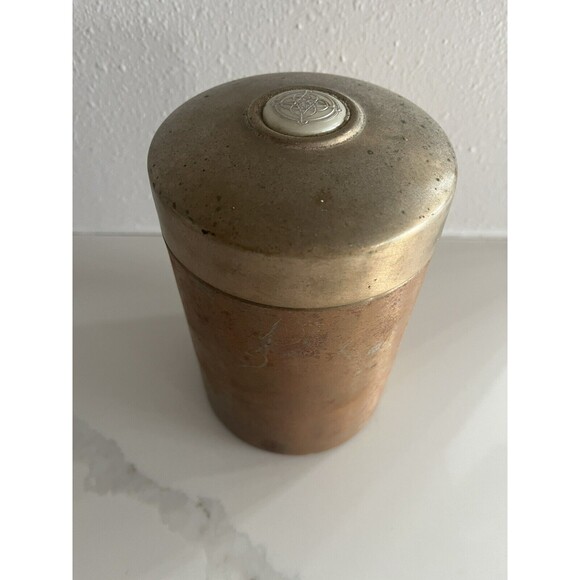 Vintage Brass Copper Humidor Aztec Clay Cigar Humidifier Container - Picture 1 of 6